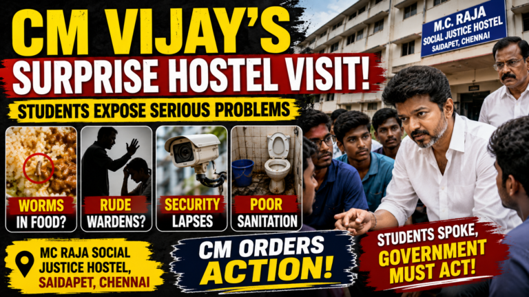 CM Vijay's Surprise Visit to Chennai Government Hostel