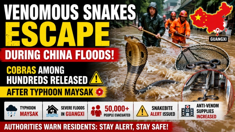 Venomous Snakes Escape During China Floods