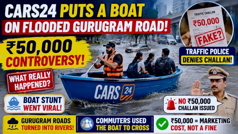 Cars24 Boat Stunt in Gurugram: ₹50,000 Challan Controversy Explained