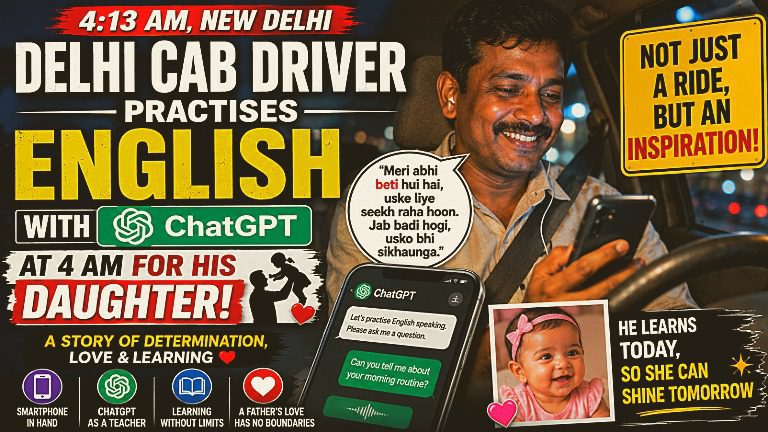 Delhi Cab Driver Uses ChatGPT at 4 AM to Learn English for His Daughter
