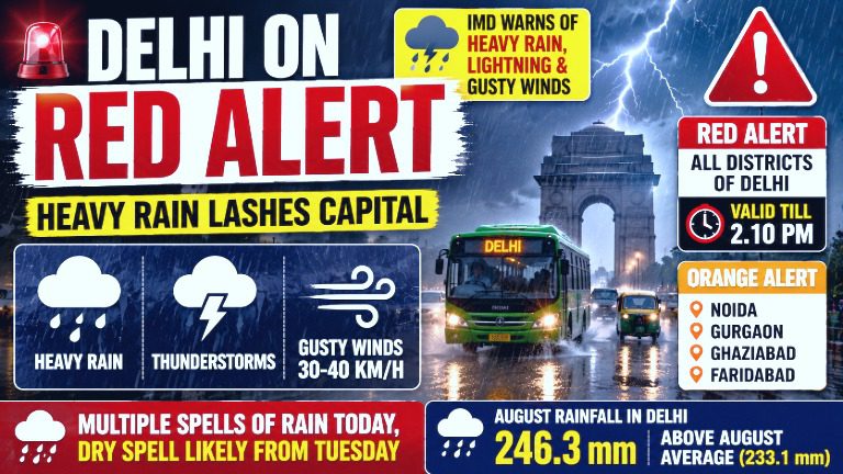 Delhi Weather Alert: Red Warning as Heavy Rain