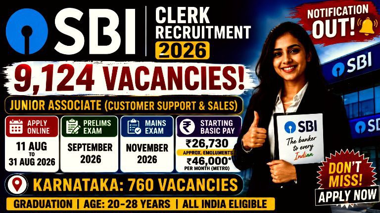 SBI Clerk Recruitment 2026: 9,124 Junior Associate Vacancies Announced