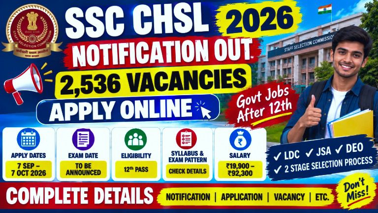 SSC CHSL 2026 notification is out with 2,536 tentative vacancies