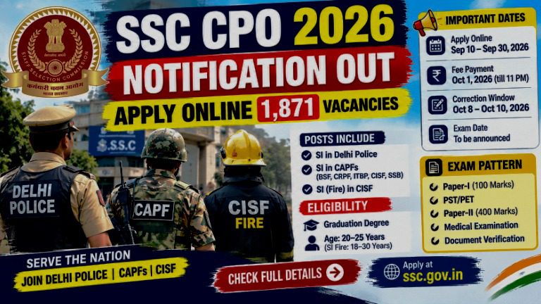 SSC CPO 2026 Notification Out Apply Online for Sub-Inspector Posts